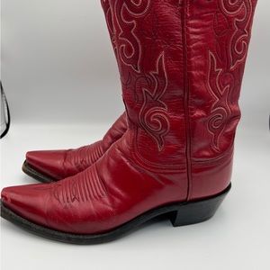 Lucchese 7.5 B narrow red leather cowboy boots 1883